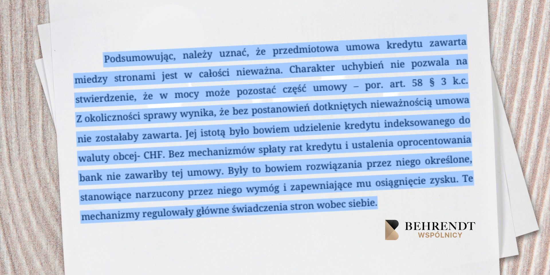 Fragment wyroku Sądu Okręgowego w Bydgoszczy w sprawie frankowej