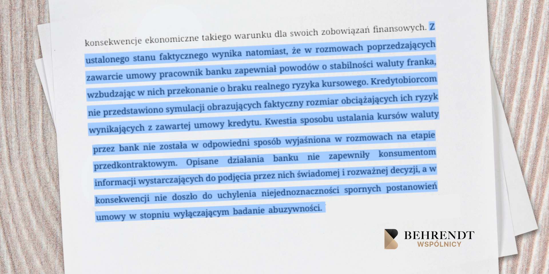 Fragment wyroku Sądu Okręgowego w Bydgoszczy w sprawie CHF