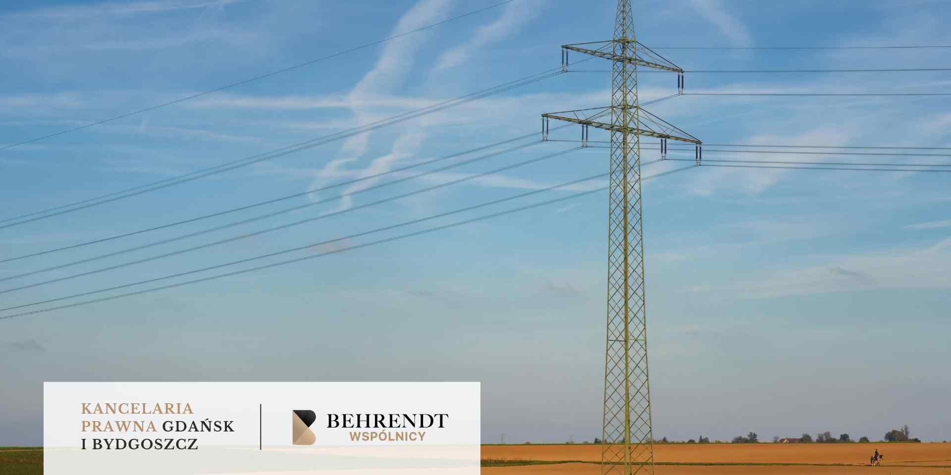 Zdjęcie przedstawia wysoki słup elektroenergetyczny na tle jasnego nieba i pola uprawnego