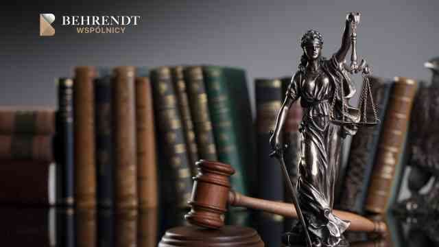 Legal-themed banner with Lady Justice holding scales and a gavel, backed by law books and Behrendt WSP Policy logo in the corner