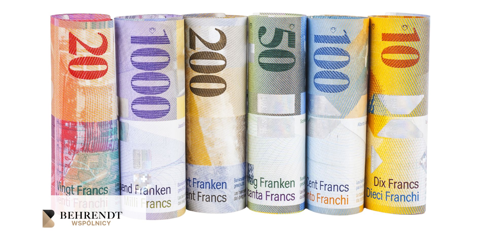 Zbliżenie na zrolowane banknoty franków szwajcarskich